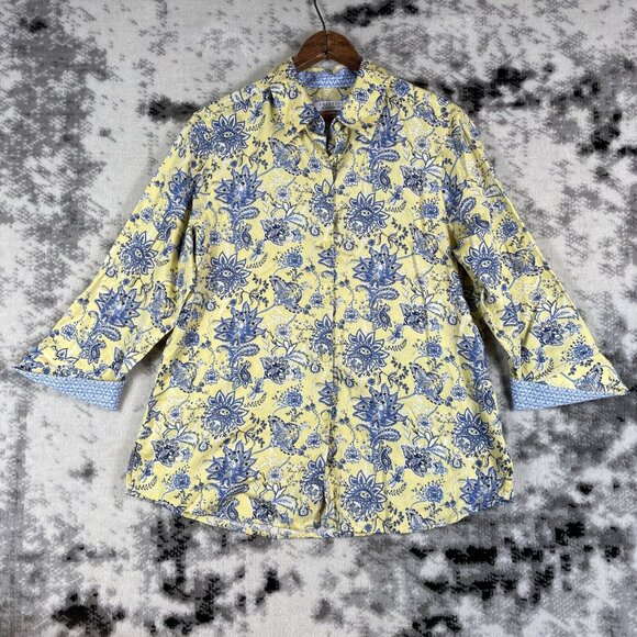 Foxcroft For Appleseeds Shirt Womens Size 10‎ Shaped Floral Button Down - Picture 1 of 9